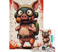 Rompecabezas para Adolescentes de 1000 Piezas Cerdo de Dibujos Animados con máscara de Gas Un Reto Educativo para divertirse en Familia Juguetes de Bricolaje Aptos para Mayores de 14 años (38x26cm)