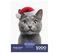 Rompecabezas para Adolescentes De 1000 Piezas Chartreux Cat with Santa Hat Rompecabezas para Adultos Juego De Ingenio Una Obra De Arte Actividades Divertidas En Casa 70x50cm/1000pcs