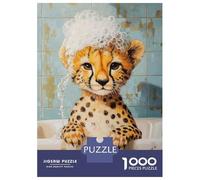 Rompecabezas para Adolescentes De 1000 Piezas Cheetah Bath Time Rompecabezas para Adultos Juguetes De Bricolaje Una Obra De Arte Diversión En Casa Actividades, 52x38cm/1000pcs