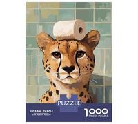 Rompecabezas para Adolescentes De 1000 Piezas Cheetah with Toilet Paper on Head Rompecabezas para Adultos Juego De Ingenio Regalos para Mujeres Desafiante De Completar 52x38cm/1000pcs