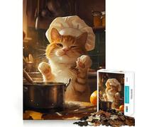 Rompecabezas para Adolescentes de 1000 Piezas Chef,Lindo Gato de Dibujos Animados,Rompecabezas de lógica Divertido y de Corte preciso Ideal para Relajarse y divertirse (50x75cm)