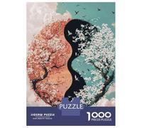 Rompecabezas para Adolescentes De 1000 Piezas Cherry Blossom Yin Yang Art Print-2 Rompecabezas para Adultos Juegos Relajantes para La Diversión Familiar 52x38cm/1000pcs