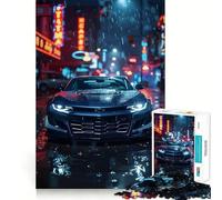 Rompecabezas para Adolescentes de 1000 Piezas Chevrolet Camaro en Neon City Rain Tight Joint Juego de Rompecabezas cognitivo Juguete Fácil de Usar Divertido Decoración de Navidad Regalo (38x26cm)