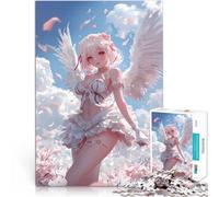 Rompecabezas para Adolescentes de 1000 Piezas Chica ángel de Anime con alas celestiales en Flor Juegos educativos Apto para Parejas 38x52cm
