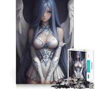 Rompecabezas para Adolescentes de 1000 Piezas Chica Anime ángel de Pelo Azul,Arte de Borde Premium,Juego de concentración Mental,diversión para el Tiempo Libre,Regalo artístico de Navidad 38x52cm