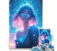 Rompecabezas para Adolescentes de 1000 Piezas: Chica Anime bajo la Lluvia de neón, Juego Imposible, decoración para el hogar, colección de Artistas, Bellas Artes 38x52cm