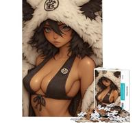 Rompecabezas para Adolescentes de 1000 Piezas Chica Anime con Capucha Peluda Juego desafiante Juguetes Juego Imposible antiestrés Regalos de Amigo Invisible (tamaño 75x50cm)