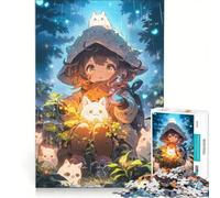 Rompecabezas para Adolescentes de 1000 Piezas: Chica Anime con Criaturas en el Bosque, Juegos relajantes, análisis y lógica, Que mejoran el Amor Entre Parejas 50x75cm