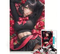 Rompecabezas para Adolescentes de 1000 Piezas: Chica Anime con Flores Rojas Juego práctico, difícil y desafiante Regalo Ideal para quienes Buscan un Juego desafiante 38x26cm