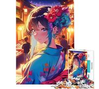 Rompecabezas para Adolescentes de 1000 Piezas Chica Anime con Kimono en una Calle de Tokio Difícil y desafiante Juego Familiar Apto para Mayores de 14 años (38x52cm)