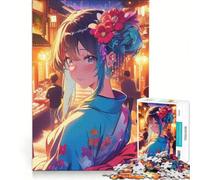 Rompecabezas para Adolescentes de 1000 Piezas: Chica Anime con Kimono en una Calle de Tokio Juegos Divertidos para ejercitar la Mente y Las Manos Ideal para Decorar el Escritorio 38x26cm