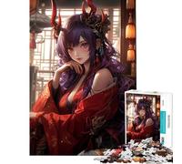 Rompecabezas para Adolescentes de 1000 Piezas Chica Anime con Kimono Rojo Juegos relajantes Juguetes educativos Regalos de Amigo Invisible Corte de precisión (tamaño 38x52cm)