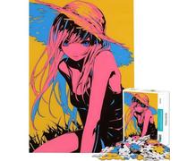 Rompecabezas para Adolescentes de 1000 Piezas Chica Anime con Sombrero de Verano Juguetes adictivos para Cultivar la Paciencia Juego de ingenio Decoración Perfecta Regalo Divertido (Tamaño 38x26cm)