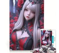 Rompecabezas para Adolescentes de 1000 Piezas: Chica Anime con Vestido Rojo, Juegos relajantes, difíciles y desafiantes, Cada Pieza es única 38x26cm