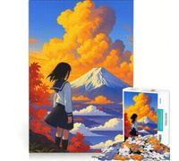 Rompecabezas para Adolescentes de 1000 Piezas: Chica Anime con Vista al Monte Fuji, Juego de ingenio, desafiante de completar, Regalo para Amigos y Familiares 50x75cm