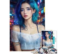 Rompecabezas para Adolescentes de 1000 Piezas Chica Anime Cyberpunk en una Ciudad neón bajo la Lluvia Ayuda a ejercitar el Cerebro Decoración para el hogar Juegos relajantes Apto para Mayores