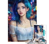 Rompecabezas para Adolescentes de 1000 Piezas Chica Anime Cyberpunk en una Ciudad neón bajo la Lluvia Juego de Pared difícil y desafiante Juego Familiar para Mayores de 14 años Juego de Rompecabezas