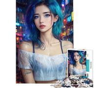 Rompecabezas para Adolescentes de 1000 Piezas Chica Anime Cyberpunk en una Ciudad neón bajo la Lluvia Actividades Divertidas en casa Decoración Juego de ingenio para Mayores de 14 años Juego