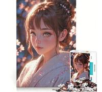 Rompecabezas para Adolescentes de 1000 Piezas: Chica Anime en Kimono ︰ El Abrazo de Blossom, Juegos relajantes, análisis y lógica, Que mejoran el Amor Entre Parejas 38x26cm