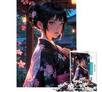 Rompecabezas para Adolescentes de 1000 Piezas Chica Anime en Kimono ︰ Encantadora Doncella Sakura Un desafío Educativo Juego de ingenio difícil para Mayores de 14 años 50x75cm