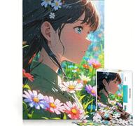 Rompecabezas para Adolescentes de 1000 Piezas: Chica Anime en un Campo de Flores, Juego práctico, difícil y desafiante, Regalo de Juego desafiante 38x26cm