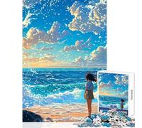 Rompecabezas para Adolescentes de 1000 Piezas Chica Anime Junto al mar Juegos Divertidos Actividades Familiares decoración del hogar Juguetes cumpleaños (38x26cm)