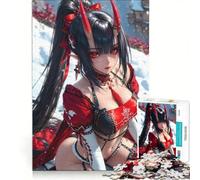 Rompecabezas para Adolescentes de 1000 Piezas Chica Anime Pelirroja Juguete Educativo para Mejorar la Memoria con póster y Hoja de Preguntas a Juego 50x75cm