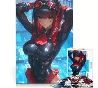 Rompecabezas para Adolescentes de 1000 Piezas: Chica Anime Vestida de Negro y Rojo en una Piscina Juegos relajantes, de análisis y lógica, Que fomentan el Amor en Pareja 50x75cm