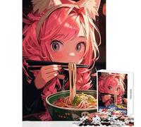 Rompecabezas para Adolescentes de 1000 Piezas: Chica de Anime Comiendo Ramen con Palillos Juguete Educativo Regalo de cumpleaños Juegos educativos con póster a Juego y Hoja de Trivia Tamaño 38x52cm