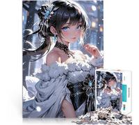 Rompecabezas para Adolescentes de 1000 Piezas Chica de Anime con Vestido de Invierno Juego de Preguntas Grandes Regalos y Juguetes 75x50cm