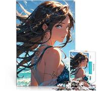 Rompecabezas para Adolescentes de 1000 Piezas Chica de Anime con Vista al mar Juego de Preguntas Decoración del hogar 38x26cm