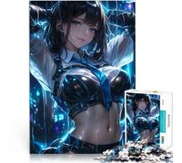 Rompecabezas para Adolescentes de 1000 Piezas Chica de Anime en Azul y Negro bajo la Lluvia Análisis y lógica Ideas de Regalos 38x26cm