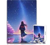 Rompecabezas para Adolescentes de 1000 Piezas, Chica de Anime en Kimono Mirando al Cielo, diversión Familiar y Noche de Juegos, Ideas de Regalos Divertidos para la Familia, tamaño 38x26cm