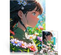 Rompecabezas para Adolescentes de 1000 Piezas Chica de Anime en un Campo de Flores Juego práctico decoración de Pared 38x26cm
