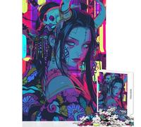 Rompecabezas para Adolescentes de 1000 Piezas Chica Demonio Cyberpunk Juegos Familiares para Toda la Familia Decoración de Pared con póster a Juego y Hoja de Preguntas y respuestas (75x50cm)