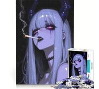 Rompecabezas para Adolescentes de 1000 Piezas: Chica Diablo de Anime fumando un Cigarrillo Juegos Divertidos para ejercitar la Mente y Las Manos Ideal para Decorar el Escritorio 38x52cm