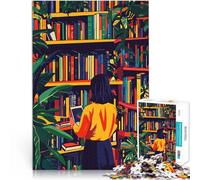 Rompecabezas para Adolescentes de 1000 Piezas Chica en el jardín de Libros, Biblioteca, Arte Minimalista para divertirse en Familia Gran Regalo 52x38cm