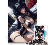 Rompecabezas para Adolescentes de 1000 Piezas Chica Gata Negra en lencería,Corte Ajustado,Divertido,resolución de Problemas,diversión,relajación,Tiempo de diversión,decoración navideña (38x26cm)