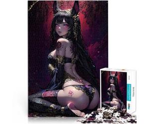 Rompecabezas para Adolescentes de 1000 Piezas Chica Zorra Negra Sexy Corte de precisión con Piezas de Formas aleatorias Que se entrelazan Completamente 52x38cm