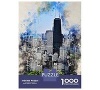 Rompecabezas para Adolescentes De 1000 Piezas Chicago in Watercolor Rompecabezas para Adultos Juegos Familiares Corte De Precisión Regalos Y Cumpleaños Únicos 38x26cm/1000pcs