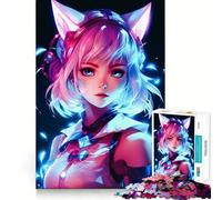 Rompecabezas para Adolescentes de 1000 Piezas,Chicas Gato,Anime,neón,Corte preciso,Divertido,resolución de Problemas,diversión,relajación,Tiempo Divertido,exhibición de Arte navideño (38x52cm)