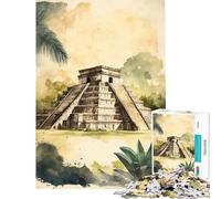 Rompecabezas para Adolescentes de 1000 Piezas Chichén Itzá Acuarela Juguetes educativos Juego práctico antiestrés Gran Regalo para los Amantes de los Juegos (tamaño 75x50cm)