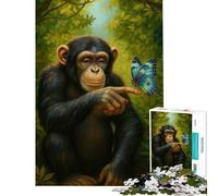 Rompecabezas para Adolescentes de 1000 Piezas Chimpancé con Mariposa en una exuberante Jungla Juego Familiar adictivo para Cultivar la Paciencia Gran Regalo para Juegos Que mejoran la Memoria