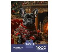 Rompecabezas Para Adolescentes De 1000 Piezas Christmas Bulldog in Sweater by Fireplace French Bulldog in Sweater Rompecabezas Para Adultos Juego De Ingenio Para Mejorar La Memoria Actividades Diverti