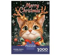 Rompecabezas para Adolescentes De 1000 Piezas Christmas Cat with Reindeer Antlers Rompecabezas para Adultos Juguetes Antiestrés Regalo De Cumpleaños para Cumpleaños, Navidad 70x50cm/1000pcs