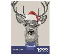 Rompecabezas para Adolescentes De 1000 Piezas Christmas Deer Portrait with Santa Hat Rompecabezas para Adolescentes Juegos Relajantes Regalos para Mujeres para Cumpleaños, Navidad 38x26cm/1000pcs