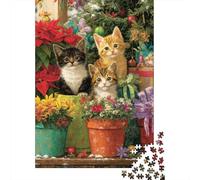 Rompecabezas para Adolescentes De 1000 Piezas Christmas Kittens in Pots Rompecabezas para Adultos Juegos Relajantes Corte De Precisión Diversión En Casa Actividades, 38x26cm/1000pcs