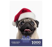 Rompecabezas para Adolescentes De 1000 Piezas Christmas Pug with Santa Hat Rompecabezas para Adultos Juguetes Antiestrés Decoración De Pared Interacción Entre Padres E Hijos 52x38cm/1000pcs