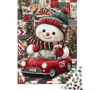 Rompecabezas para Adolescentes De 1000 Piezas Christmas Snowman in Car Rompecabezas para Adultos Juego De Ingenio Patrón De Ensamblaje Cumpleaños Y Navidad 52x38cm/1000pcs