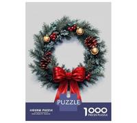 Rompecabezas para Adolescentes De 1000 Piezas Christmas Wreath with Red Bow Rompecabezas para Adultos Juguetes Antiestrés Arte De Pared Regalos De Cumpleaños Y Únicos 70x50cm/1000pcs